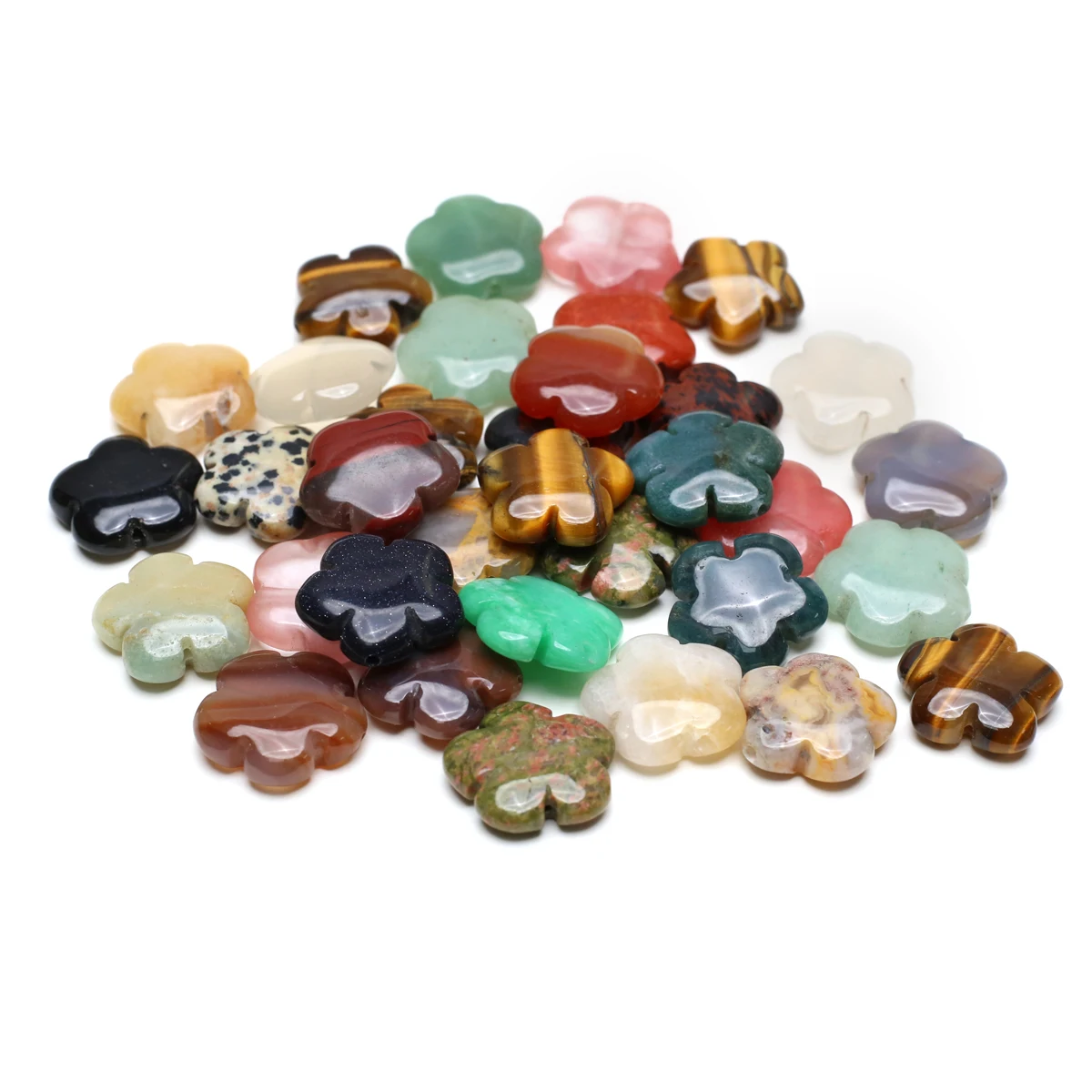 Flower Shaped Vertical Hole Beaded Natural Stone Crystal Agate Tiger Eye Stone Exquisite Jewelry Accessories DIY Necklace