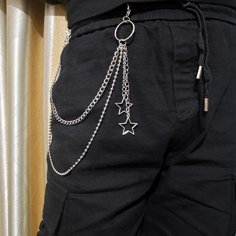 Punk Steet Keychains Chain Women Men Moon Star Rivets Skull Accessories Choice Rock Goth Pants Waist Belt Chain On Jeans Jewerly