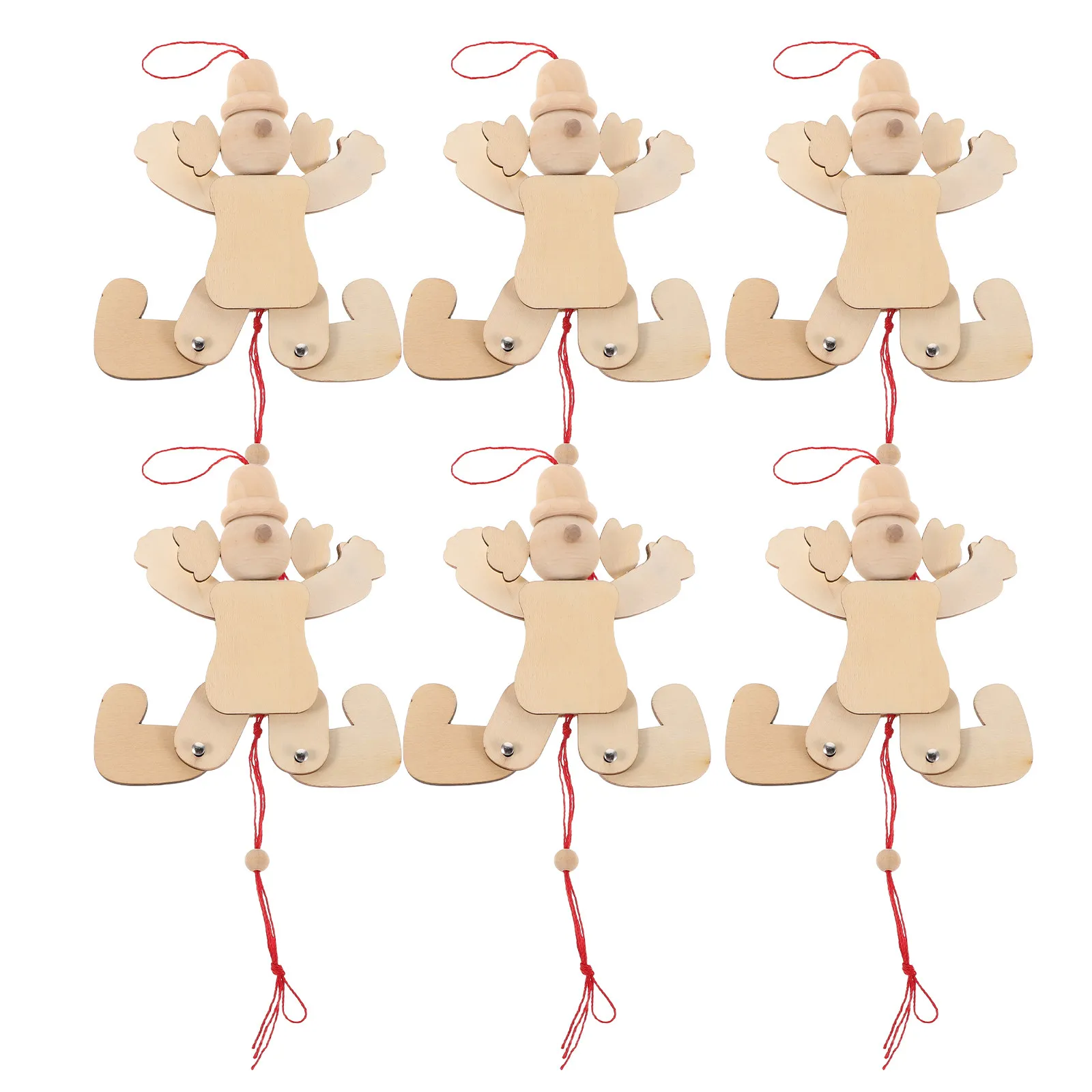 

6Pcs Unfinished Wooden Marionette Clown Pull String Puppet DIY Craft Supplies for Kids Pretend Events Portable No