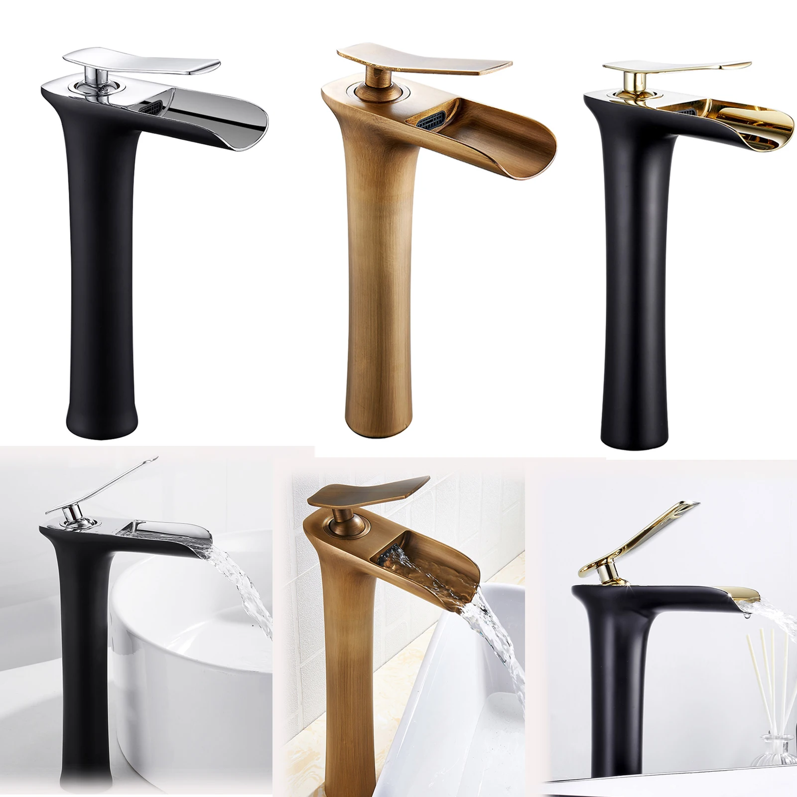 

Bathroom Basin Mixer Taps Tall Counter Top Waterfall Faucets Cloakroom Tap Faucets Bathroom Faucet Single Handle Sink Faucet