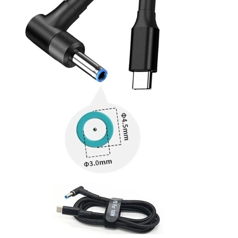 USB C-노트북 충전 케이블 어댑터, C타입-DC 컨버터, 100W PD 전원 충전기, HP용 공급 코드, 4.5x3.0mm