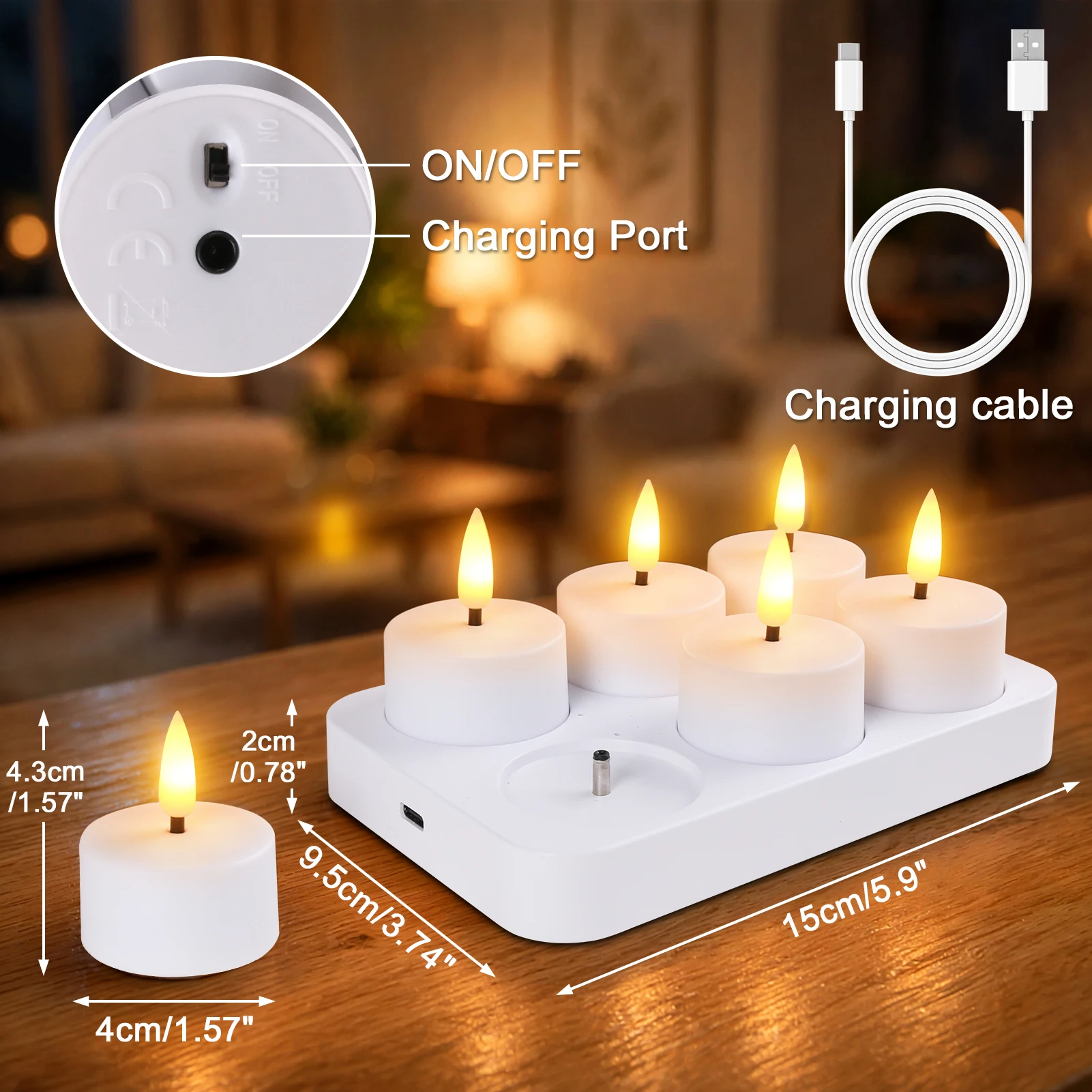 Rechargeable Tea Lights Candles with Remote Timer & Charging Base Flameless LED Candles Battery Operated Christmas Wedding Decor
