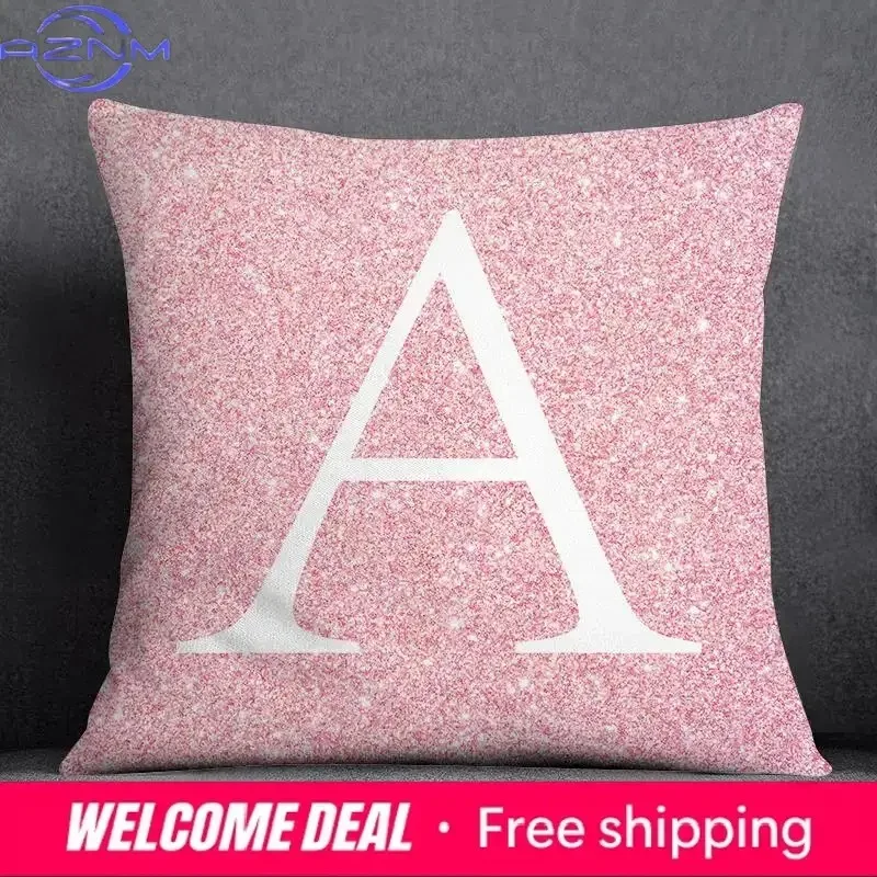 Pink 26 English Letters Flower Printing Pillow Home Decoration Car Sofa Cushion Cover