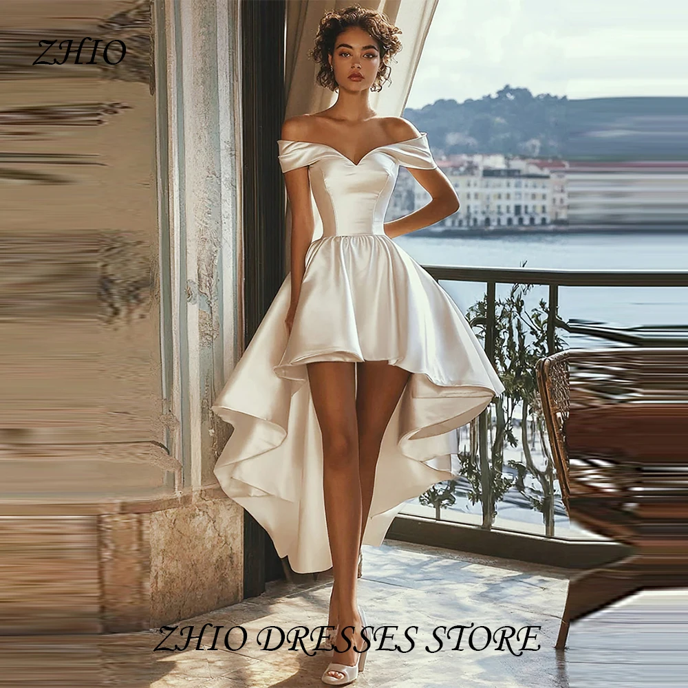 

ZHIO Classic Retro Shoulder Asymmetric Satin Graduation Gown Sleeveless Wedding Dress Candle-Shouldered Bridal Dress Customized