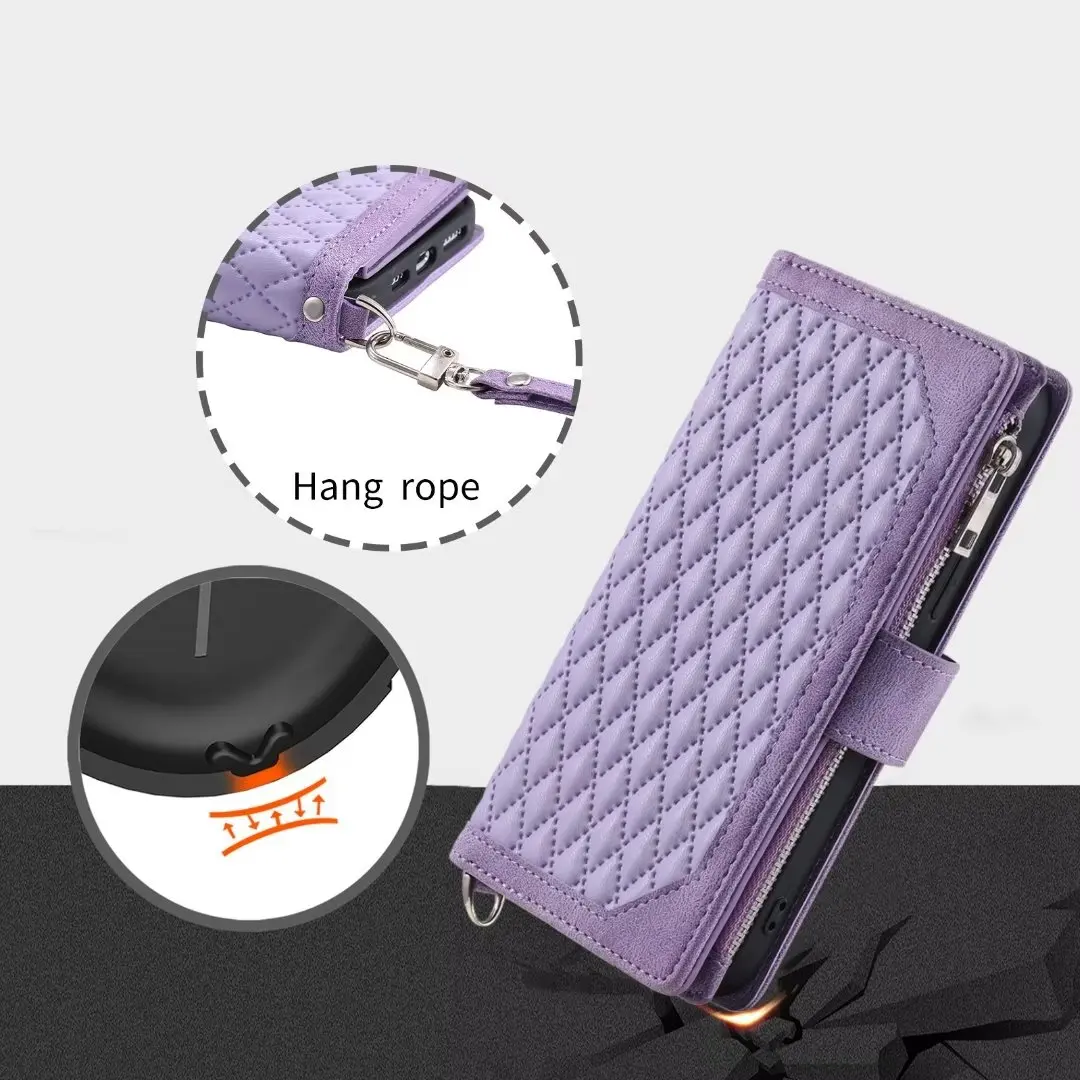 Fashion Zipper Wallet Case For Poco M4 Pro 5G Flip Cover Multi Card Slots Cover Phone Case Card Slot Folio with Wrist Strap