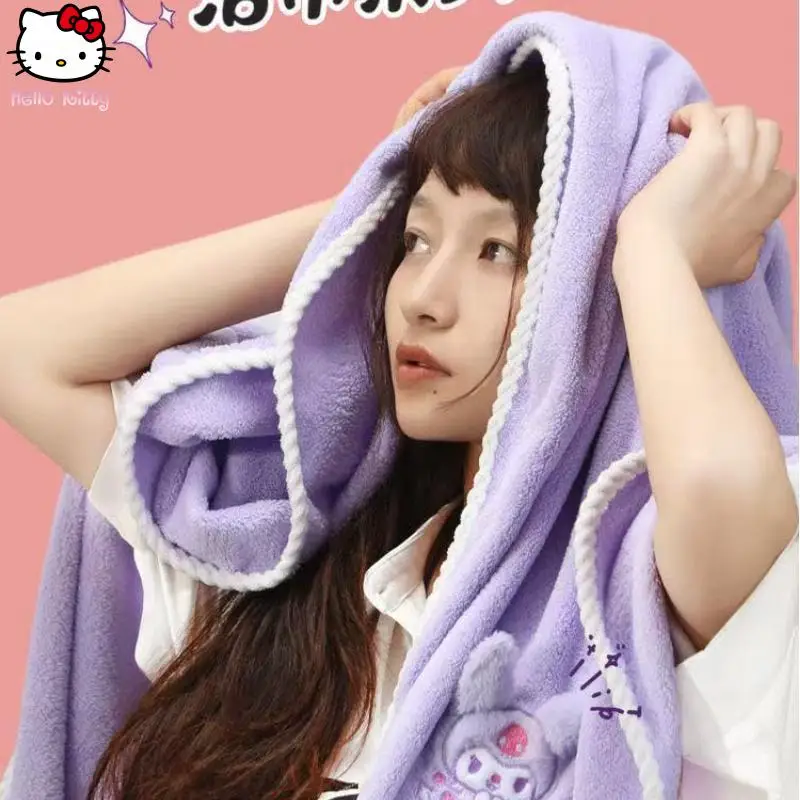 

Ins Kuromi Girl Kawaii Household Bath Towel Anime Fresh Dry Hair Hat Cartoon Towel Sanrio Absorbent Children Quick Dry Wrap