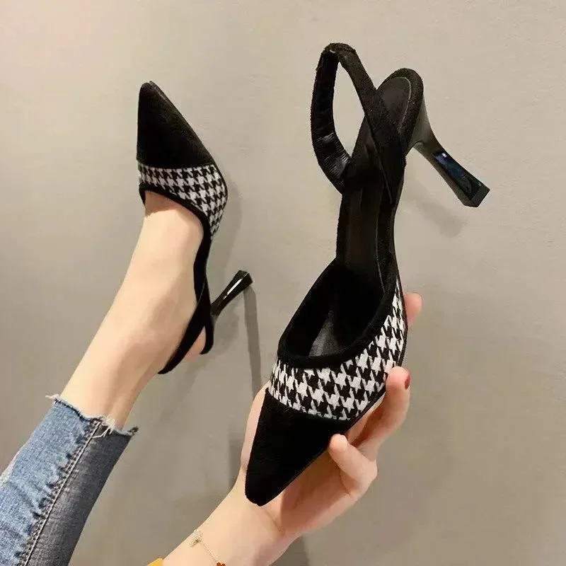 Women's Autumn Spring Sexy Sandals Pointed Tip Thin Heels Middle Follow High Heels Women Leisure Fashion 2025 Pumps Women Shoes