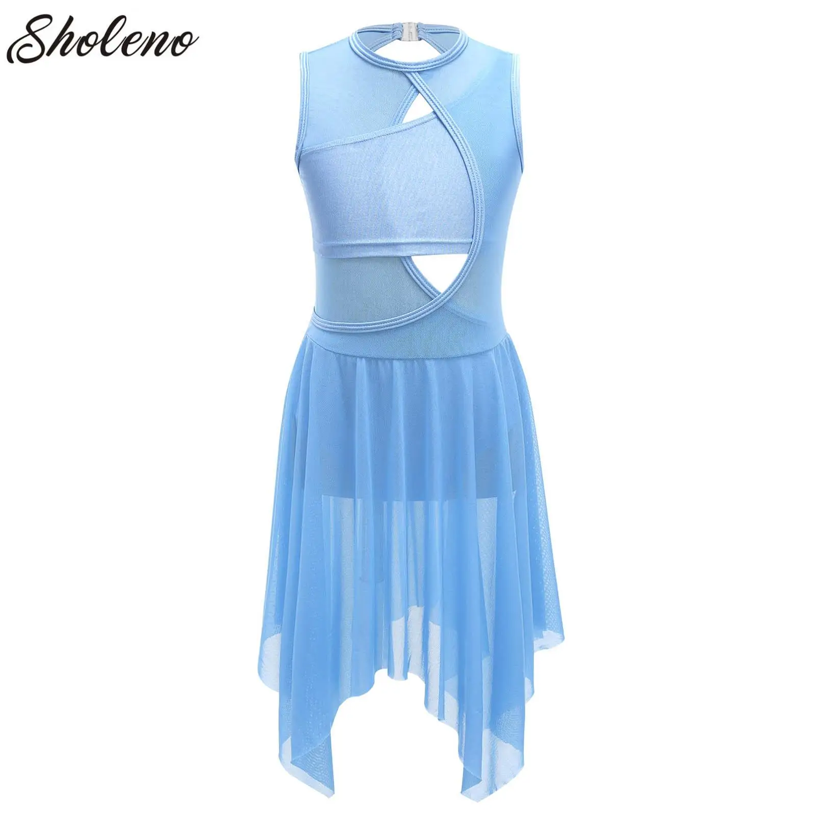 

Kids Girls Gymnastics Leotard Ballet Dress Sleeveless Mesh Tull Modern Lyrical Dance Figure Skating Performance Costume