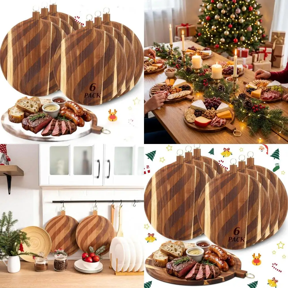 

Набор из 6 круглых разделочных досок из акации, 12 дюймов, с гравированными витыми полосами, идеально подходят для мясных и сырных блюдец, а также для сервировки.