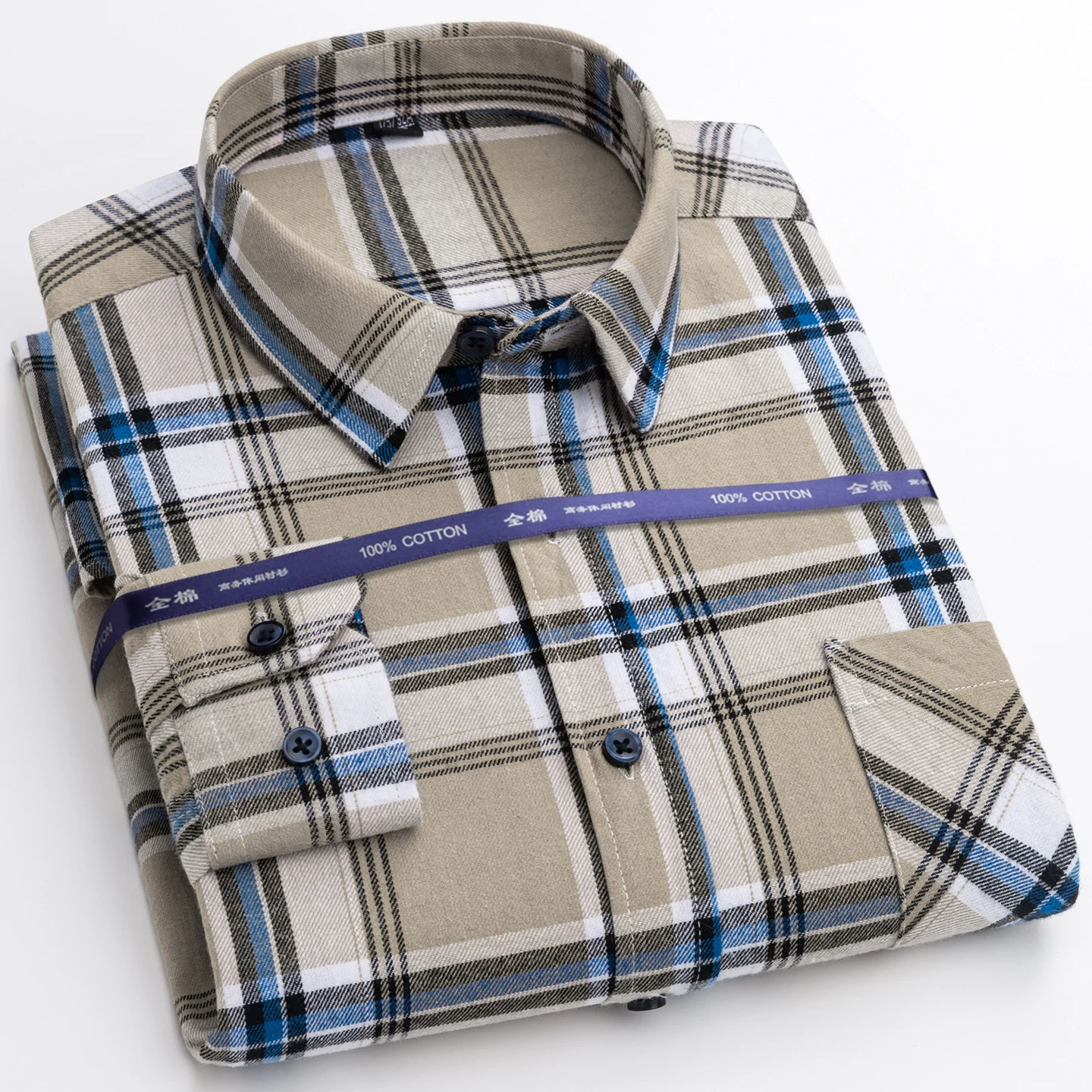 New men's long-sleeved brushed cotton shirt, comfortable for spring, summer and autumn, versatile and trendy check pattern