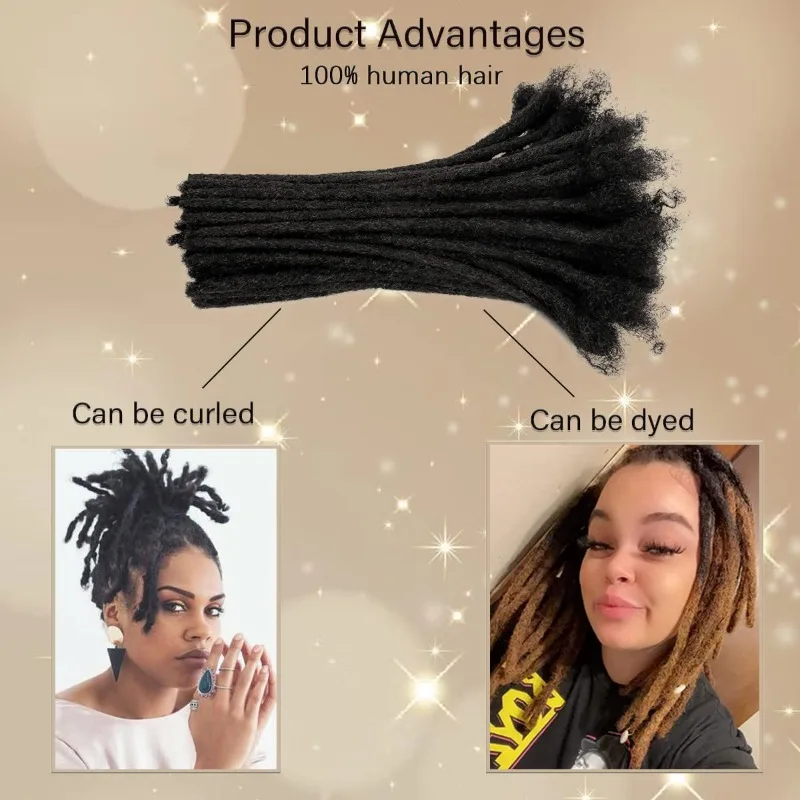 10Pcs Dreadlock Extension 인간의 머리카락 너비 영구 Huamn Hair Loc Extension 염색 가능 표백 컬링 수제 Loc Extension