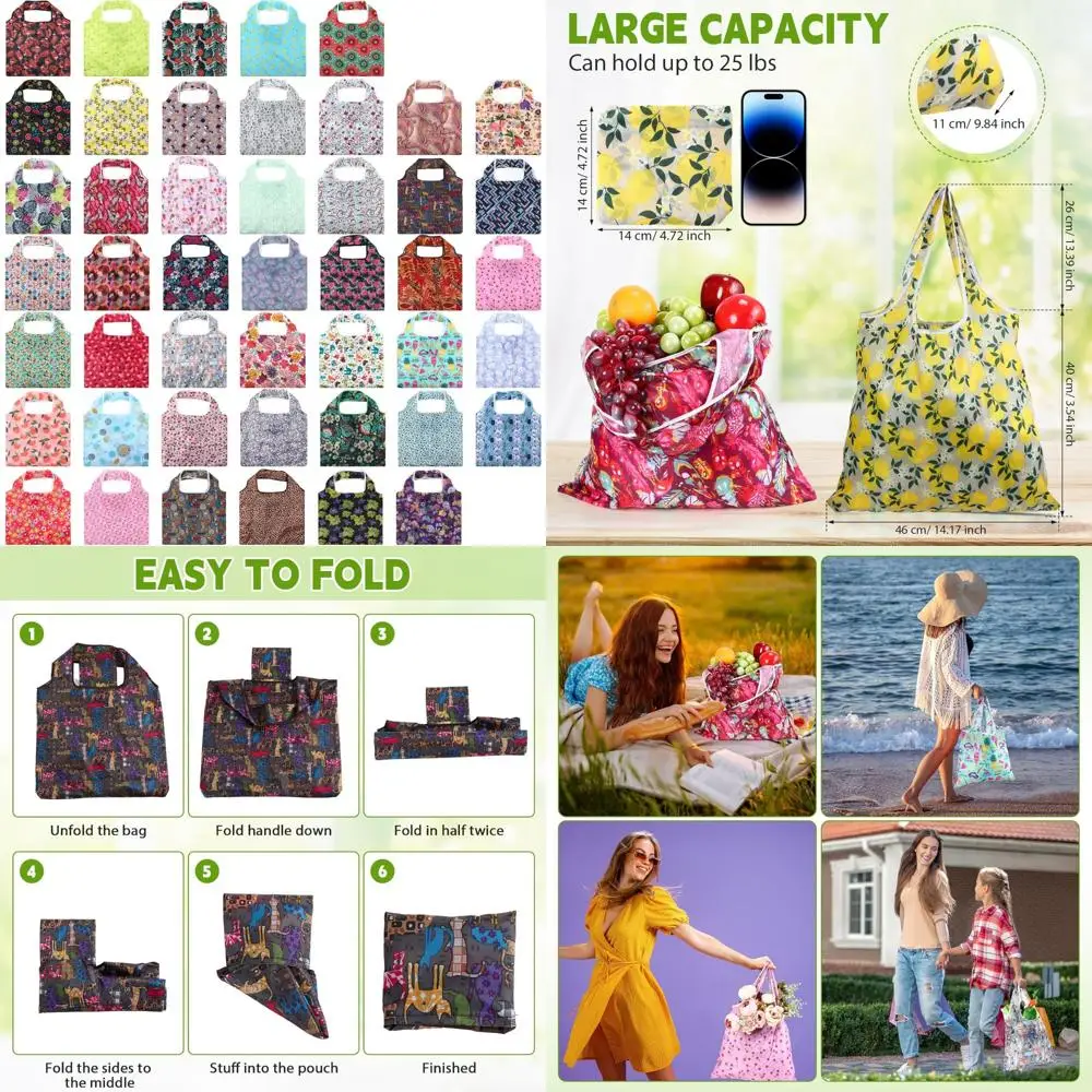 

Многоразовые сумки для продуктов, 50 упаковок, складные сумки для покупок, моющиеся сумки для продуктов с сумкой для переноски