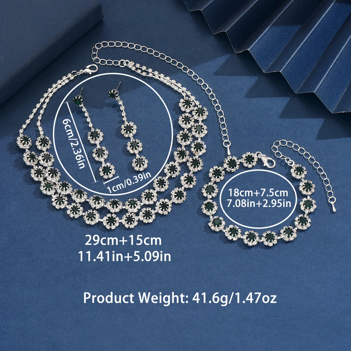 European and American Fashion Diamond Double layer Necklace Dress Necklace Earrings Bracelet Three piece Set