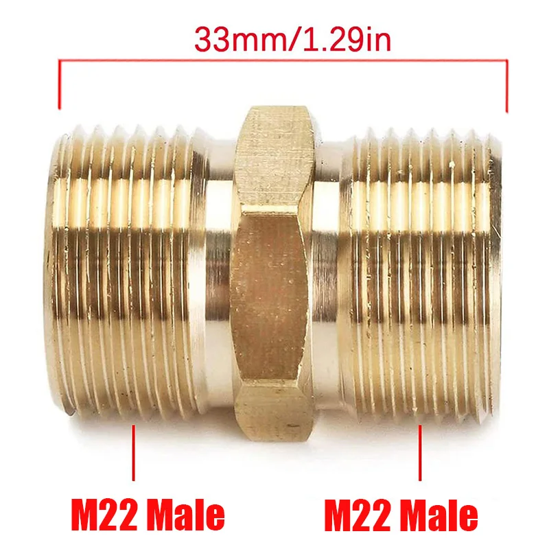 M22 Pressão Lavadora Mangueira Acoplador de Extensão, Rosca Macho Métrica, Adaptador De Montagem De Latão, 3 Modelos, 6000 PSI, M22, 14mm, 15mm