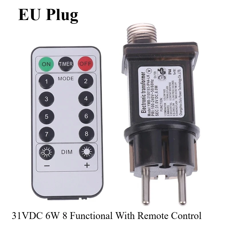 Power Adapter US/EU Plug AC 31V 6W 8 Functional With Remote Control LED Lamp Driver Switch Adapter IP44 Transformer Converter