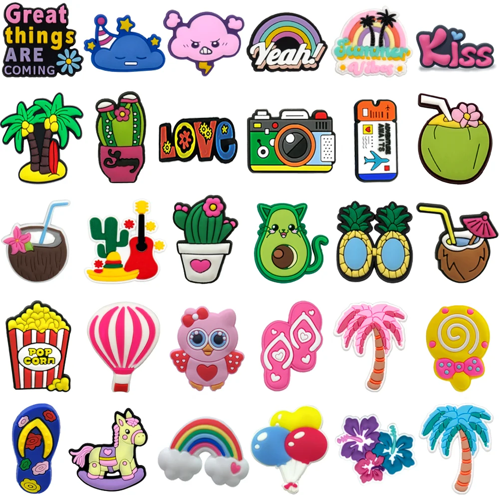 1/30PCS Cute Casual Style Shoe Charms,kawaii Rainbow Coconut Accessories Pins for Shoes, Kawaii Clouds Avocado Shoe Buckles