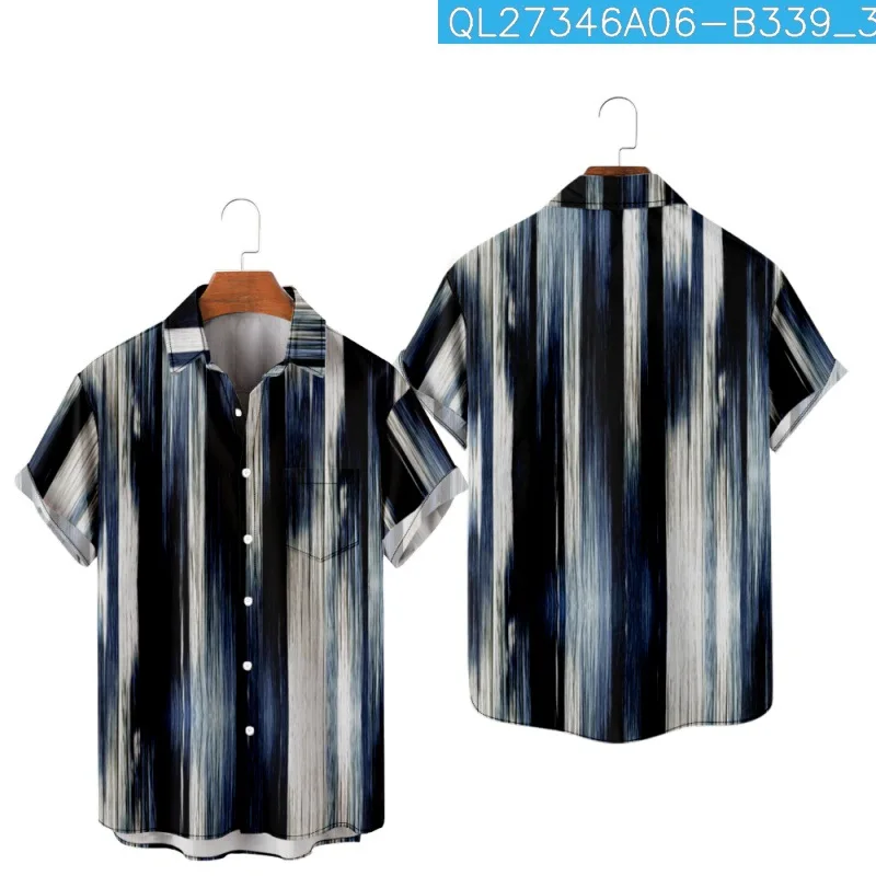 

Fashion Gradient Striped Printed Short Sleeve Hawaiian Beach Shirt Summer Mens Casual Vintage Blouse Clothing Streetwear