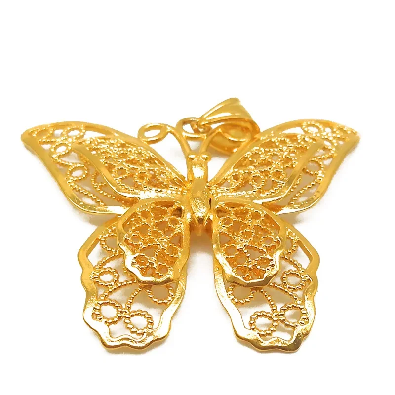 Real 18k Golden Color Butterfly Pendant for Women Necklace Necklaces Chain Wedding Engagement Fine Jewelry Not fade