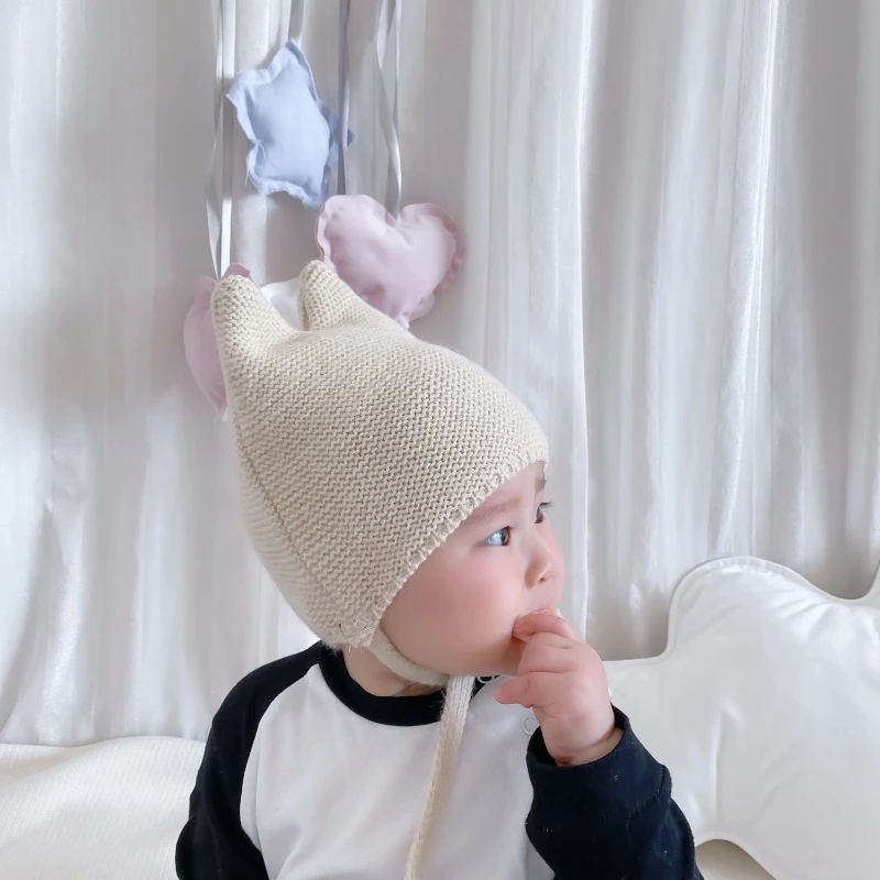 Winter Knitted Warm Baby Hat Cute Infant Baby Boy Girl Cap Ear Protection Hats Beanie Solid Color Kids Children Hat Bonnet