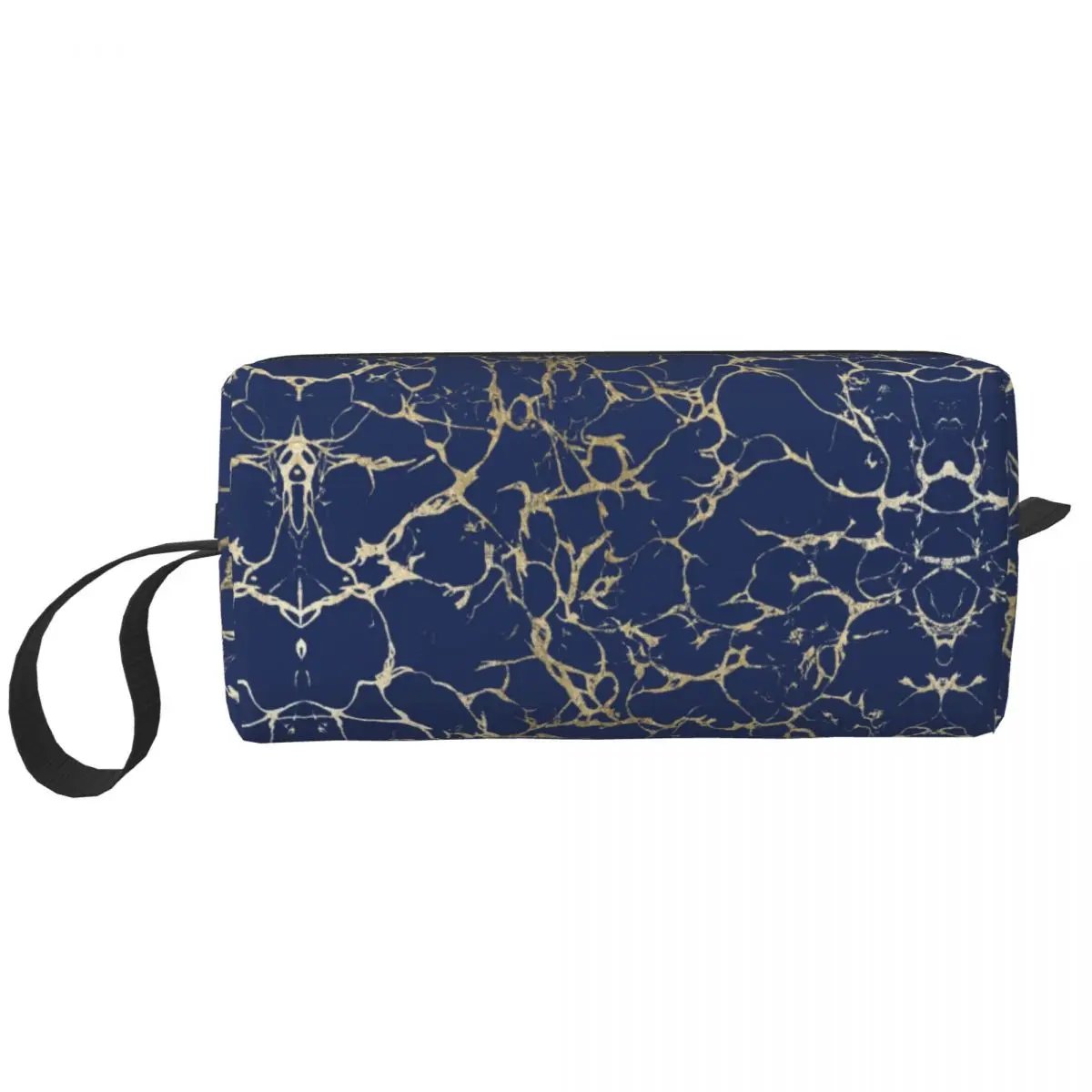 Cute Chic Navy Blue Faux Gold Marble Pattern Travel Toiletry Bag Women Makeup Cosmetic Organizer Beauty Storage Dopp Kit