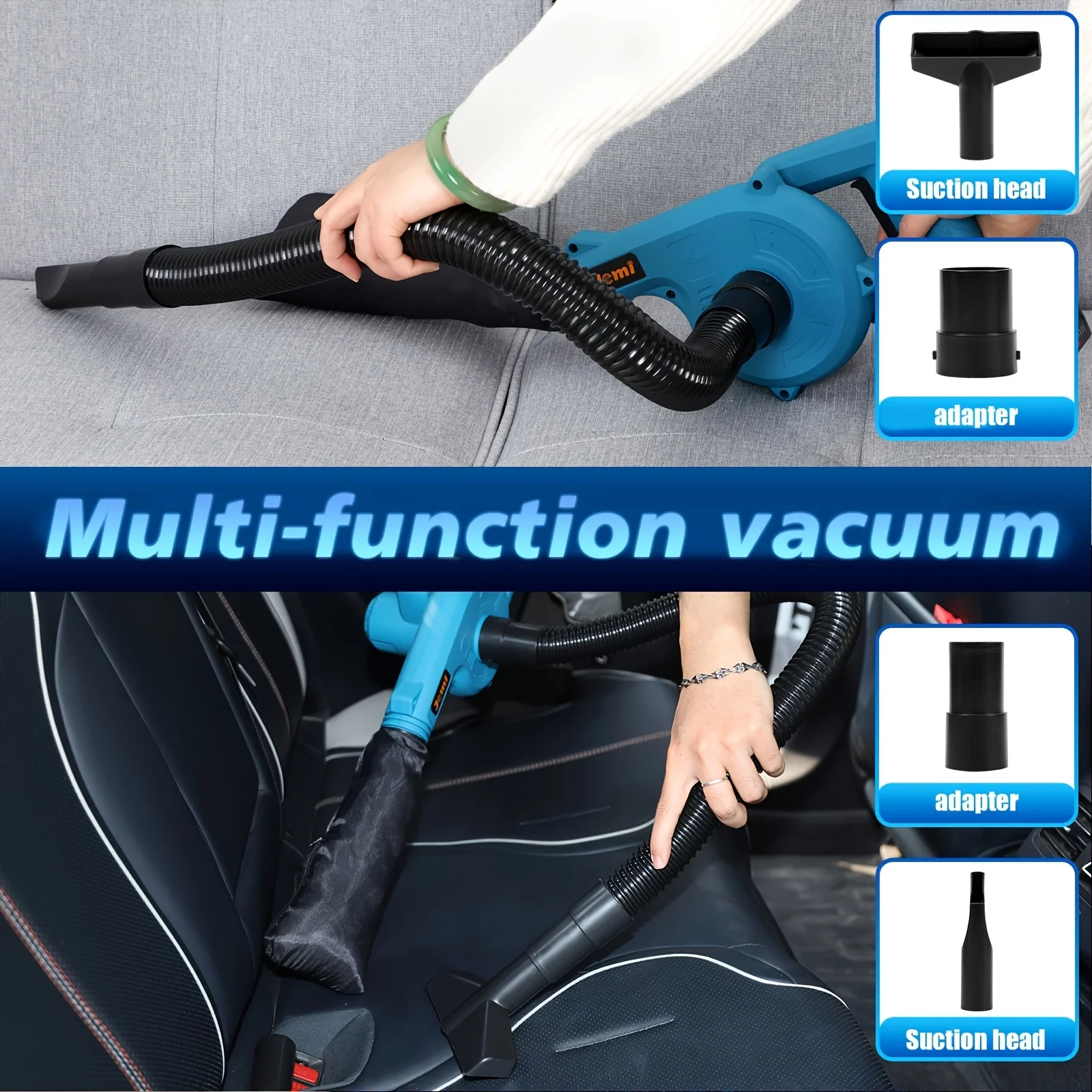 Jemi Tool 2-in-1 Akku-Laubbläser, mit Zubehör, geeignet für Rasenpflege, Blattblasen, Staubentfernung und Schneeentfernung – Detail 4