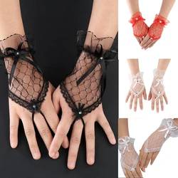 1 Pairs Lace Fingerless Wedding Gloves Beautiful See Through Bowknot Bride Party Gloves Female Vintage Soft Short Gloves