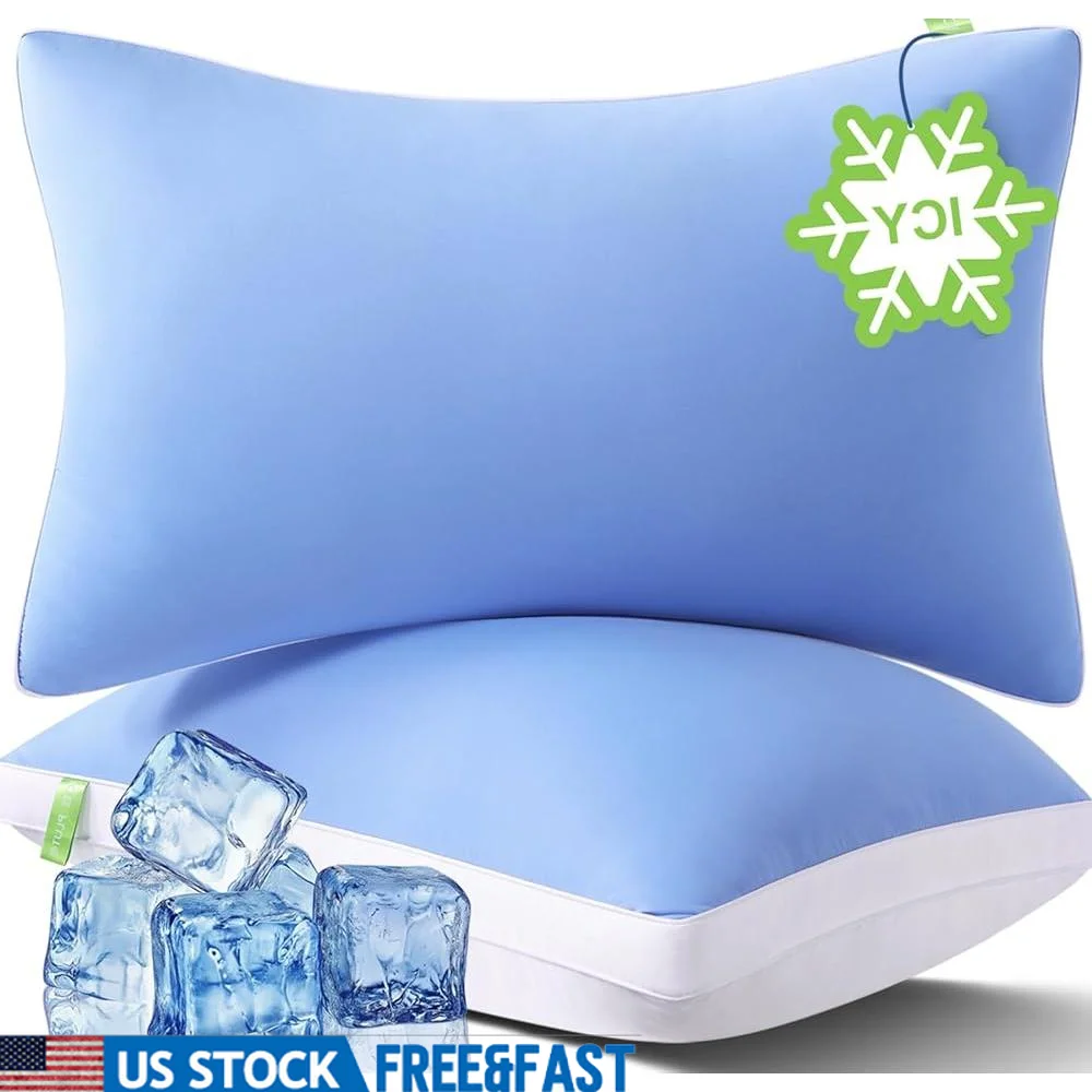 

Cooling Bed Pillows Set of 2 Gusseted Down Alternative Pillows Hot Sleepers Ergonomic Soft Support Side Back Stomach Sleepers