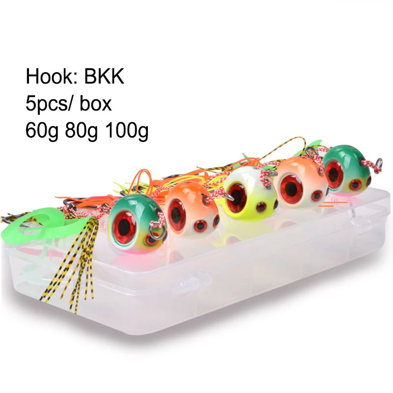 5pcs 60g 80g 100g BKK Tai Rubber Skirts Hooks Tenya Inchiku Jig Lure Set Sliding Snapper Kabura Sea-bream Jig Head Fishing