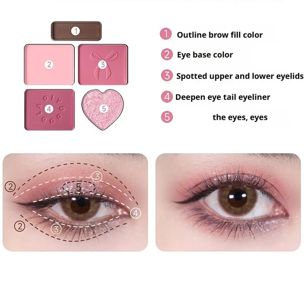 Palette di ombretti a cinque colori Palette di ombretti Love con fard e evidenziatore - Trucco occhi donna con lucentezza naturale e duratura