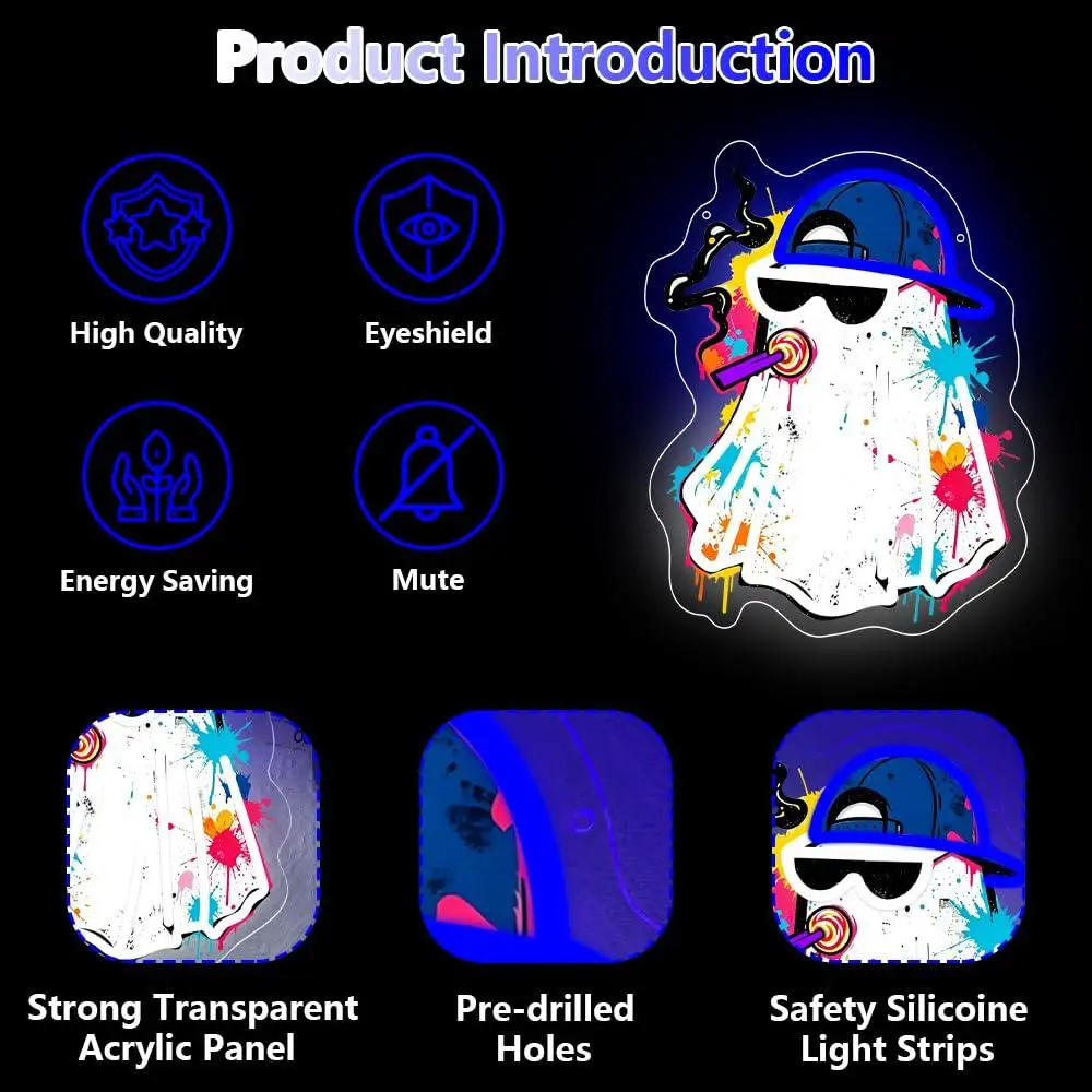 Graffiti Ghost Neon Sign USB Dimmable LED Lights For Halloween Themed Bedroom Gameroom Bar Club Party Wall Art Decor Gifts