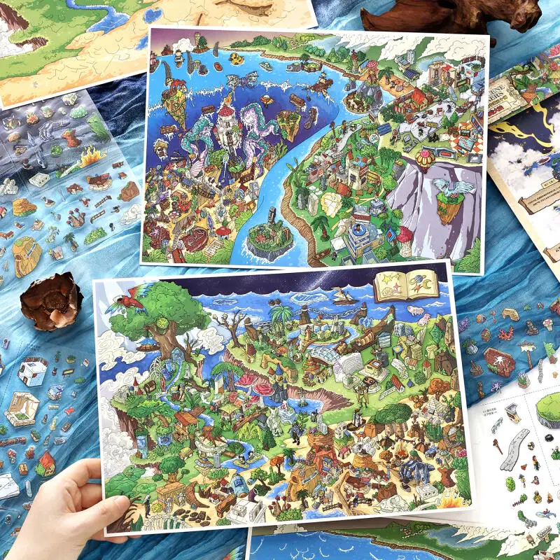 

Card Lover 4 Pcs [Dim Continent Series] Landscape Stickers 3D Large Coast Realm Emerald Jungle For Journal Scrapbooking Supplies