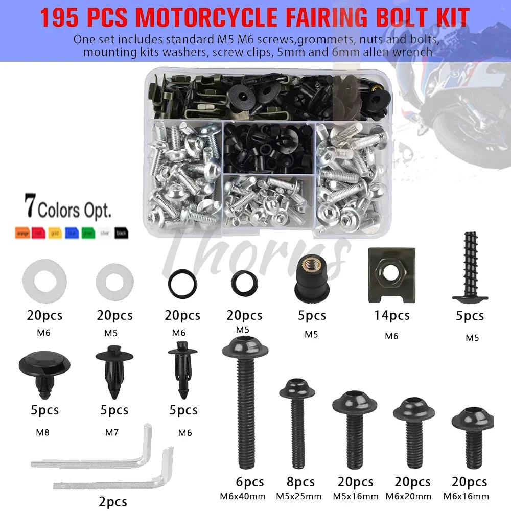 195Motorcycle Fairing Bolts Screws Kit Nut Clips For KAWASAKI ZZR 400 600 1100 1200 1400 ZX25R ZX4RR ZX6RR ZX636R ZX 25R 4RR 6RR