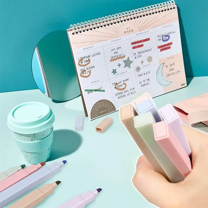Stylo Surligneur Mignon Esthétique, Marqueurs Pastel, Multicolore, Papeterie