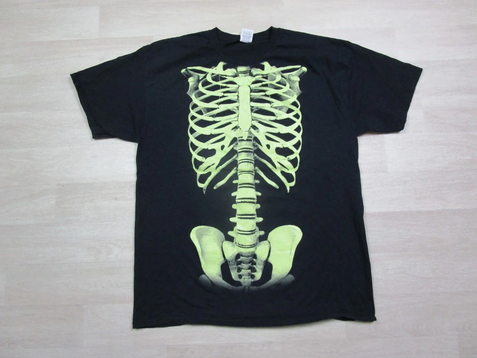 Vintage Glow in the Dark Skeleton T Shirt Graphic (XL) Ribcage & Bones Goth