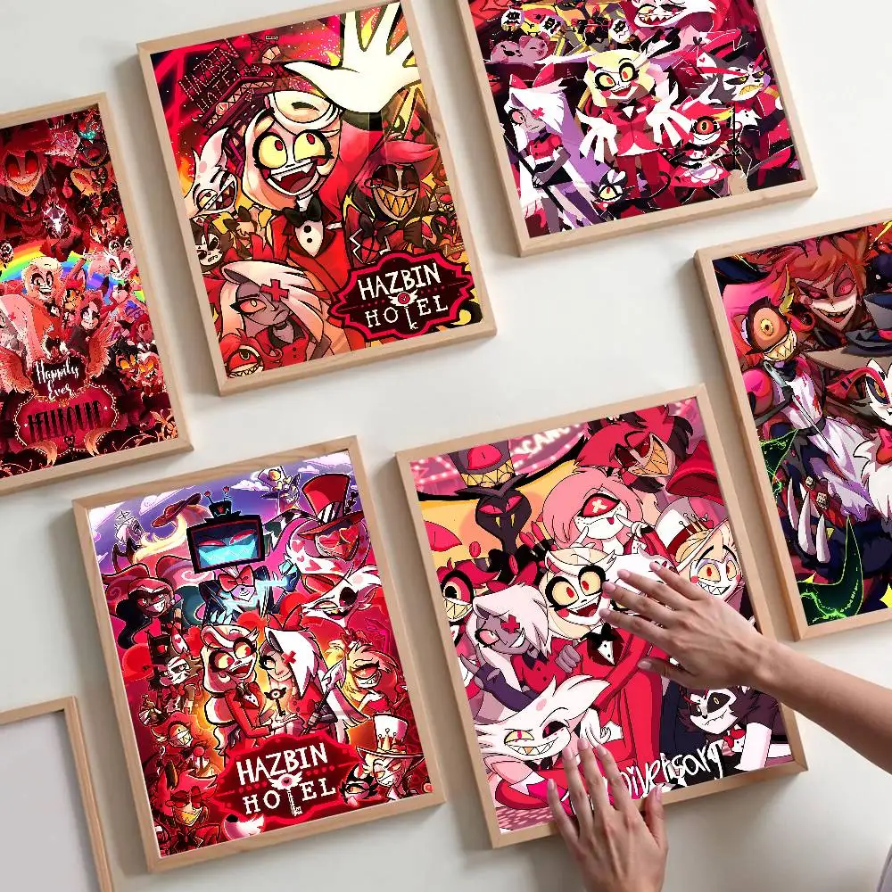 HazbinS H-Hotels أنيمي DIY ملصق لاصق ورق أبيض يطبع الملصقات الفنية خمر اللوحة الزخرفية
