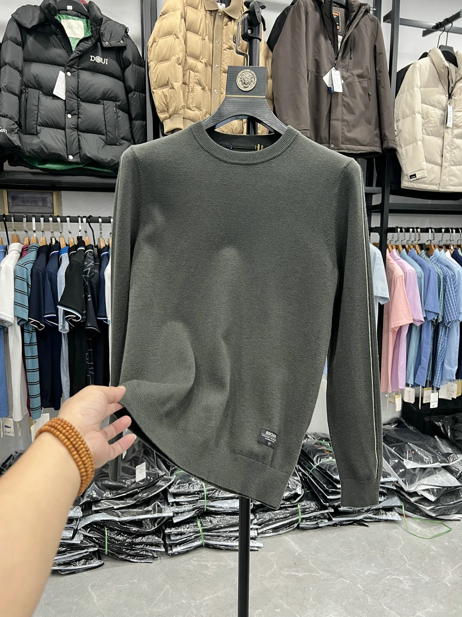 

Мужской повседневный вязаный свитер с круглым вырезом, с лоскутным дизайном, дышащий, приятный к телу, с длинными рукавами, осенний топ, для папы