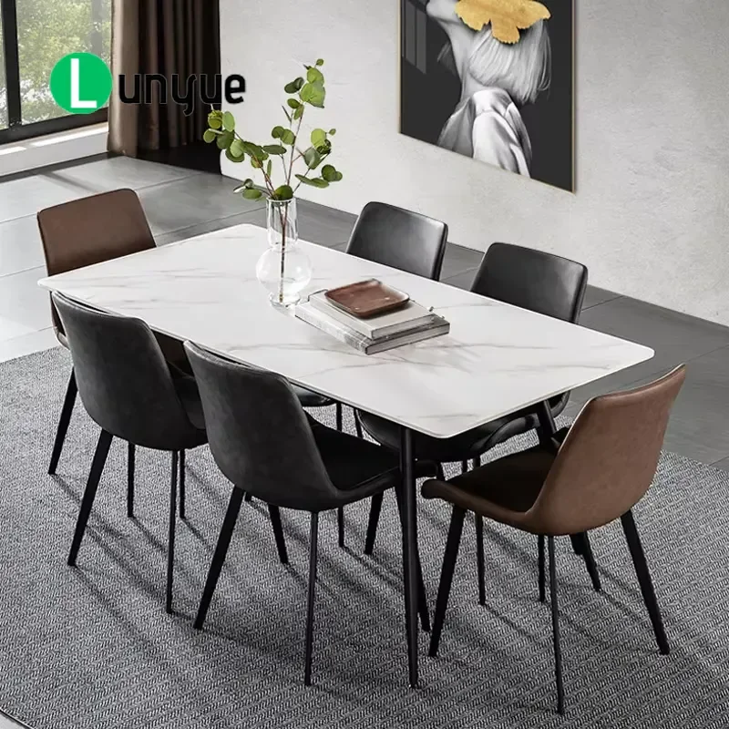 Luxury Modern Marble Stone Dining Table Set Metal Frame Elegant Decorative Furniture for Restaurant Kitchen Hotel Use