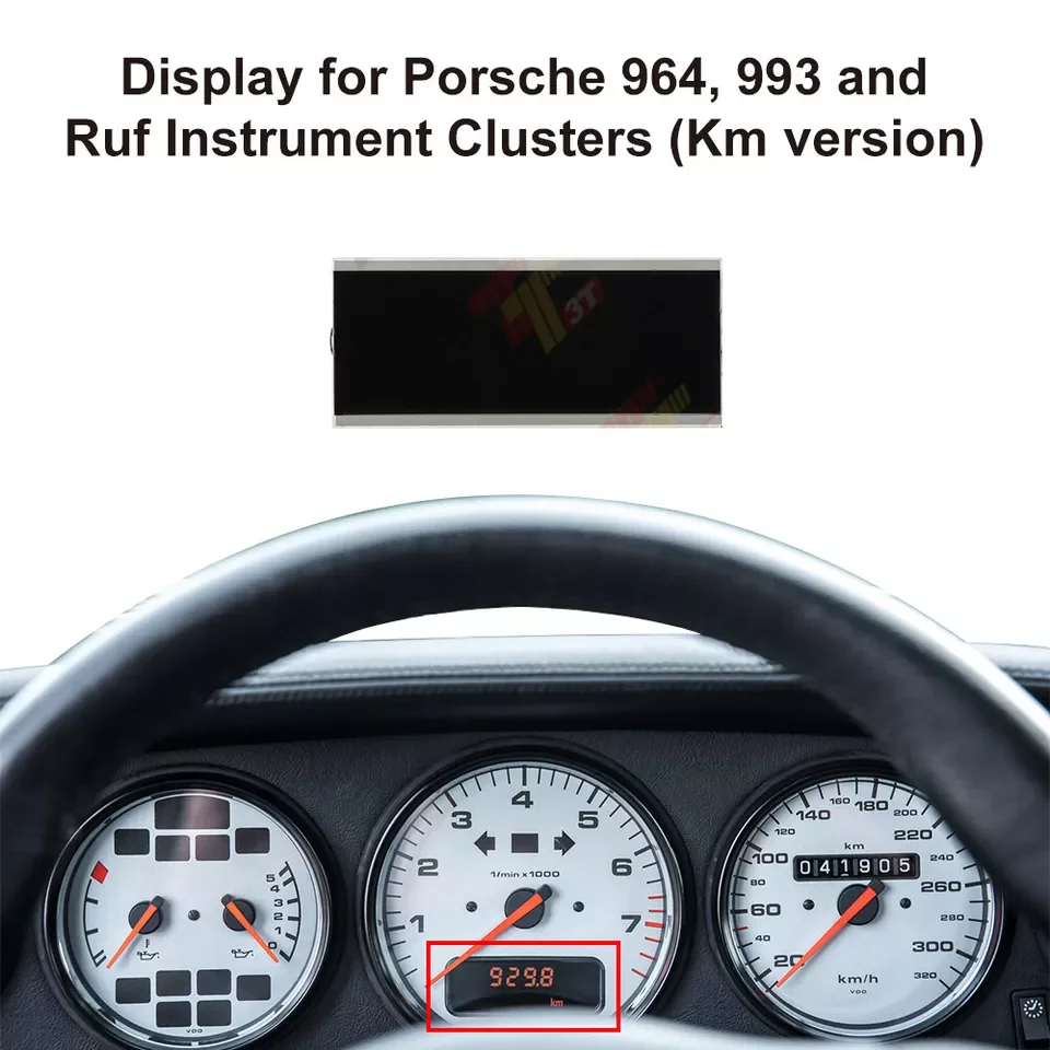 Display for Porsche 964, 993 and Ruf Instrument Clusters (Km version)