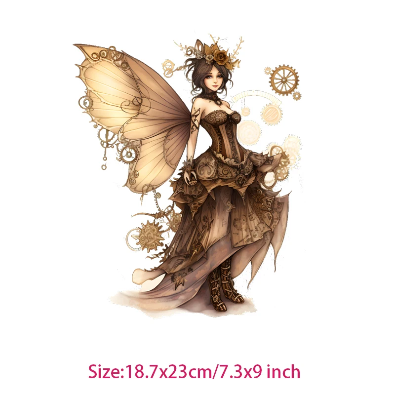 Butterfly Punk machinery Elf Girl Fairy Iron On Patches Vinyl Heat Transfer Thermal Stickers DIY For Clothes Pillow bag Patches