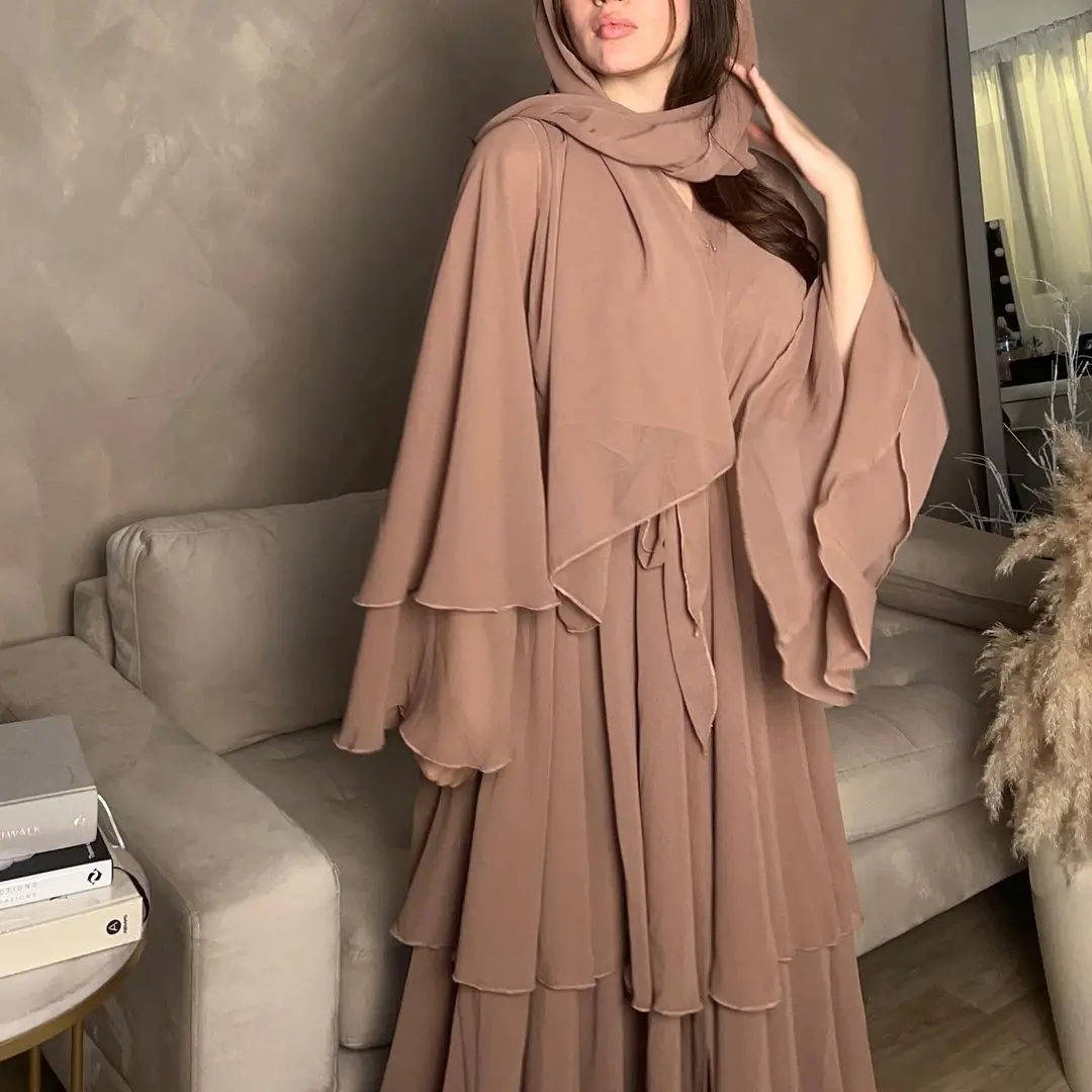 mandylandy Women Chiffon Abaya Robe Solid Color 6