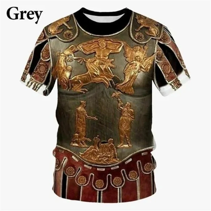 Men\'s Casual Funny Round Neck Short-sleeved T-shirt New Medieval Armor 3D Printed Pattern T-shirts Oversized 100-5XL Tshirt Tops