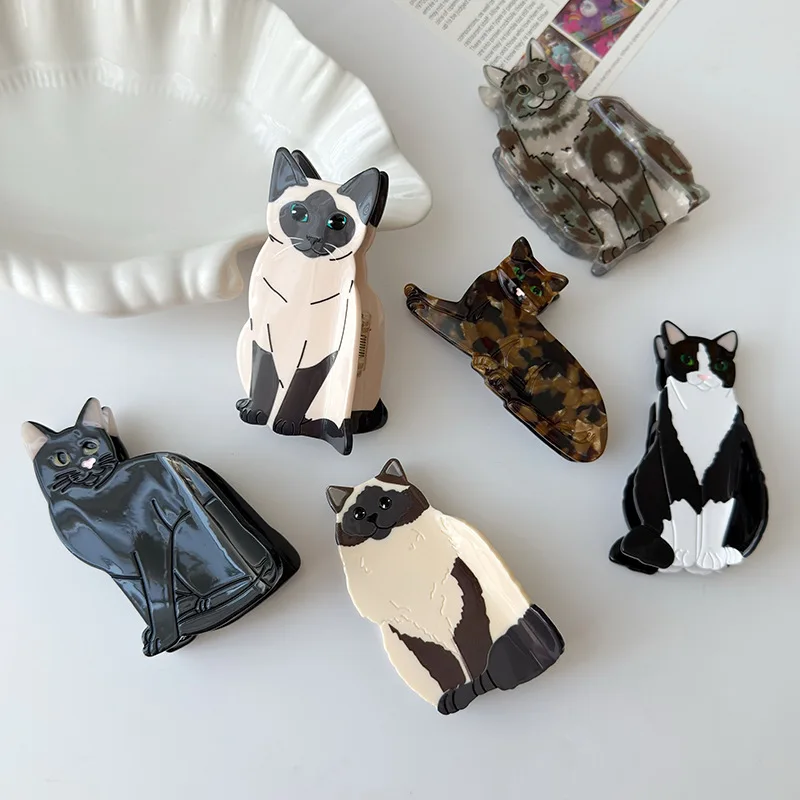 

DOWELL Cute Kitten Design Acetate Claw Clip Animal Shape Hair Claw for Women Updo Style