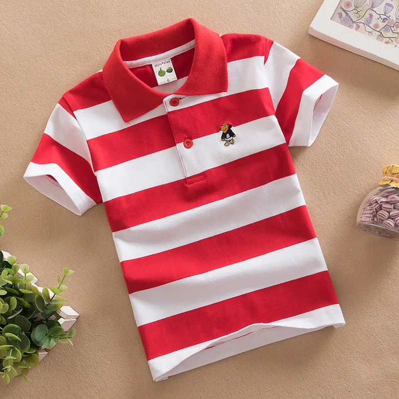 Tee Shirt Boys Short Sleeve Polo Shirt Kids Clothes Color Stripes Turn-down Collar Girls Sport Tops Girls Polo Shirts 3-14 Years