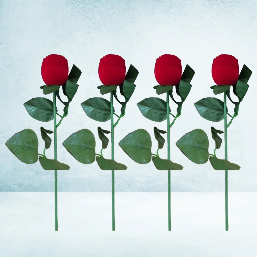 

4Pcs Red Rose Ring Boxes Elegant Jewelry Storage Case for Valentine's Day Wedding Engagement Jewelry Organizer