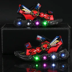 Disney Marvel Boys Girls Spider-Man Led Light Up Luminous Sports Sandals Summer Kids Sandals Non-slip Casual Toddler Shoes