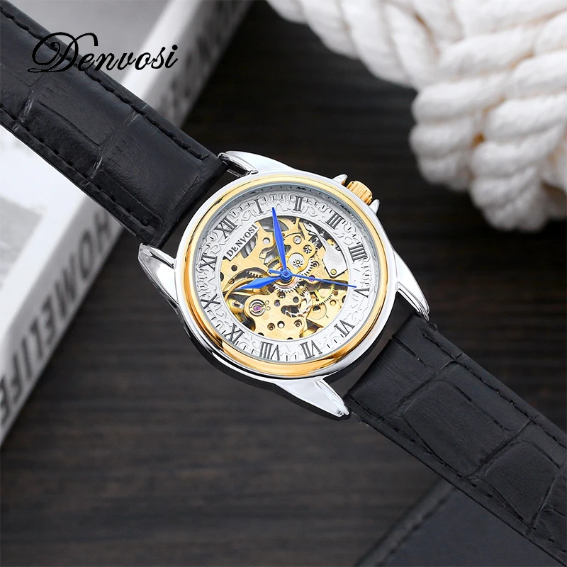 DENVOSI Top Brand Luxury Automatic Mechanical Watches Transparent Fashion Waterproof Male Skeleton Wrist Watch With Luminous