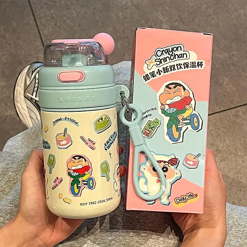 480ml anime thermos cup Crayon Shinchan kawaii girl Portable large capacity water cup Cartoon student sippy cup couple Gift