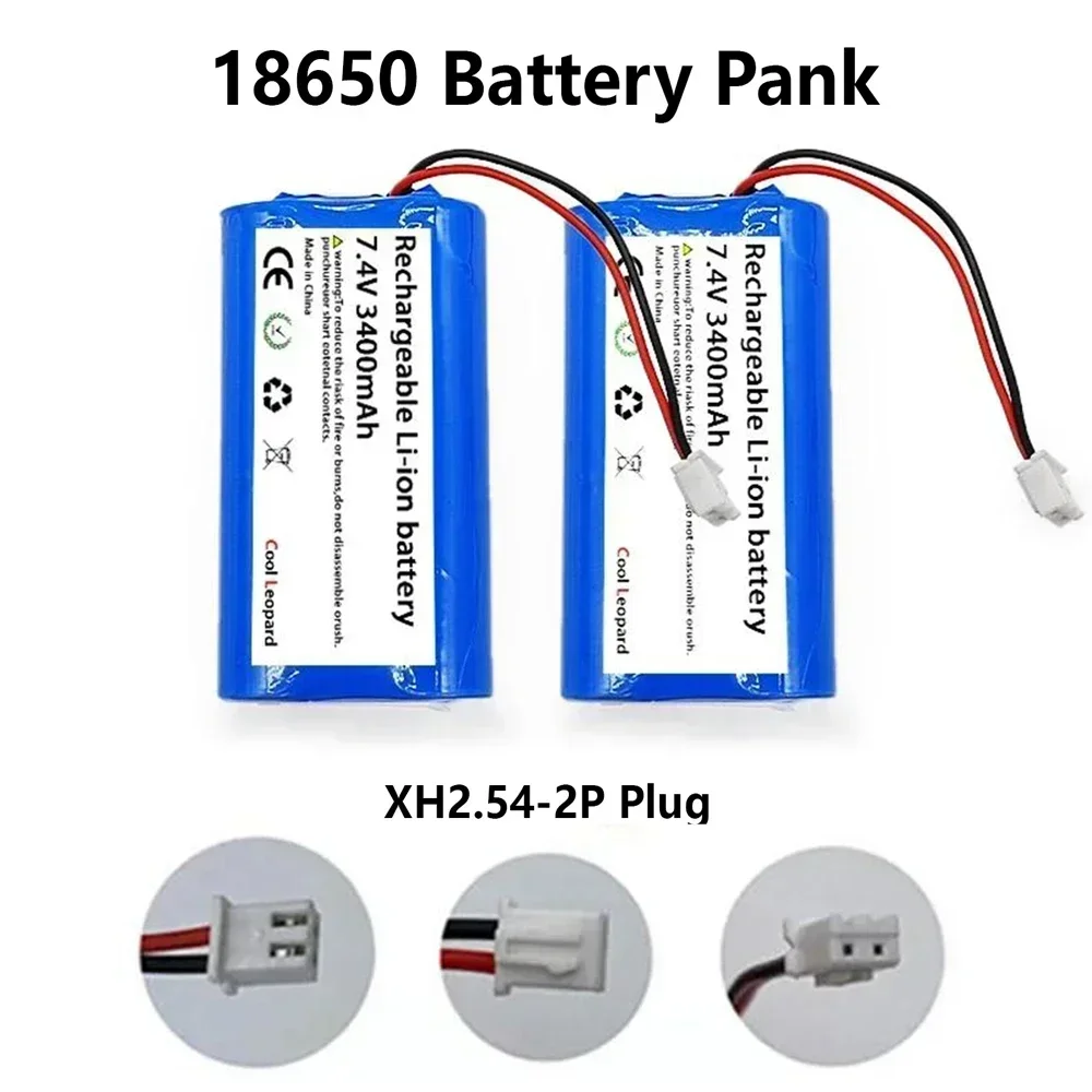 Bateria de lítio recarregável para projetores, alto-falantes, monitoramento sem fio, etc, 2S1P, plugue 2P, 7.4V, 3000mAh, 18650