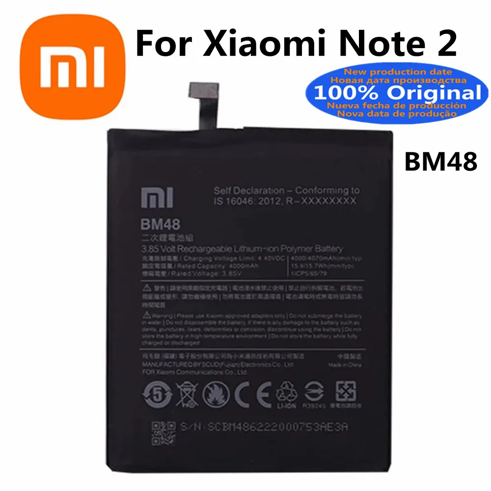 

High Quality BM48 Original Battery For Xiaomi Note 2 Note2 Mi Note 2 Phone Battery Bateria 4000mAh Fast Shipping + Tools