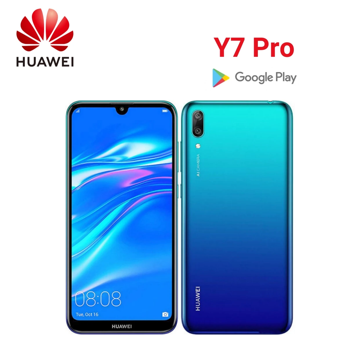 화웨이 Y7 프로 2019 스마트폰, 안드로이드, 6.26 인치, 13 + 16MP,3 + 32GB ROM,4000mAh, 구글 플레이 스토어, 듀얼 SIM,4G 네트워크, 휴대폰